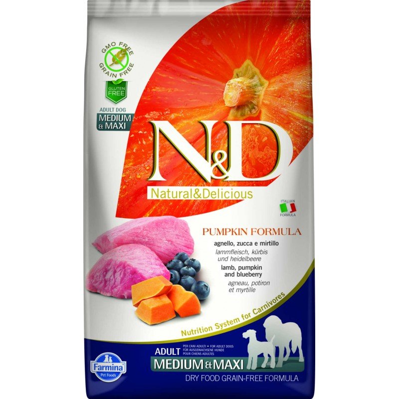 N & D GRAIN FREE PUMPKIN LAMB & BLUEBERRY ADULT MEDIUM & MAXI 12KG N & D GRAIN FREE PUMPKIN LAMB & BLUEBERRY ADULT MEDIUM & MAXI 12KG