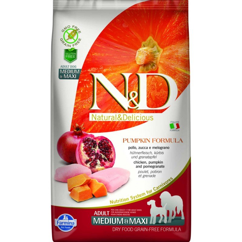 N & D GRAIN FREE PUMPKIN CHICKEN & POMEGRANATE ADULT MEDIUM & MAXI 2,5KG N & D GRAIN FREE PUMPKIN CHICKEN & POMEGRANATE ADULT MEDIUM & MAXI 2,5KG