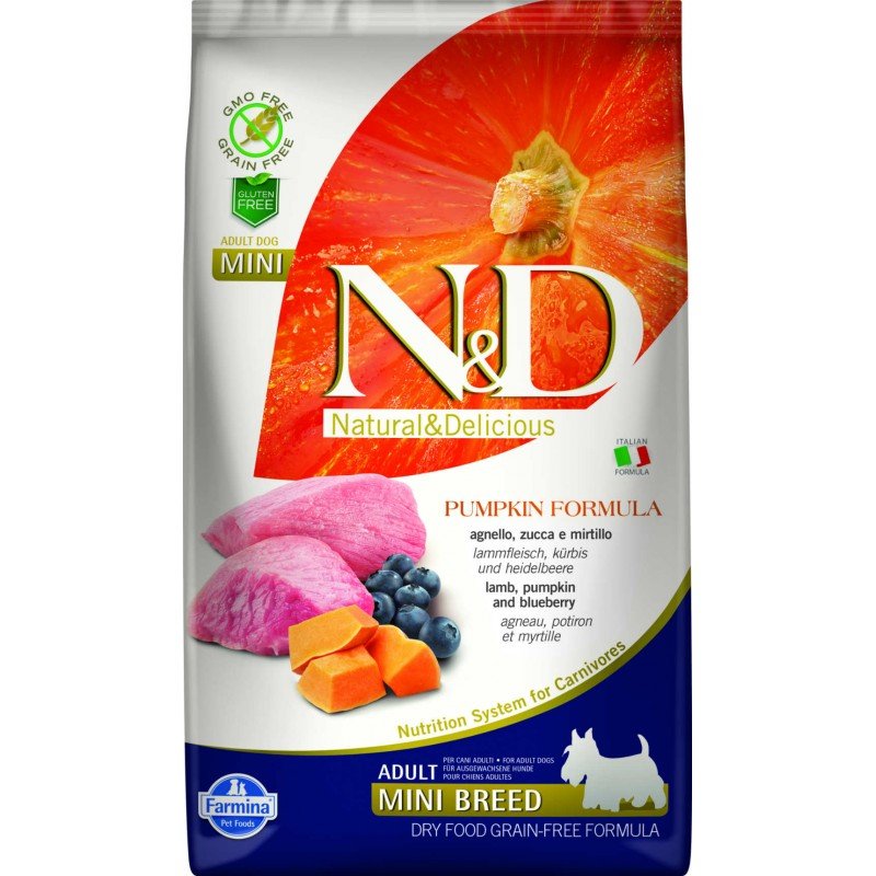 N & D GRAIN FREE PUMPKIN LAMB & BLUEBERRY ADULT MINI 2,5KG N & D GRAIN FREE PUMPKIN LAMB & BLUEBERRY ADULT MINI 2,5KG