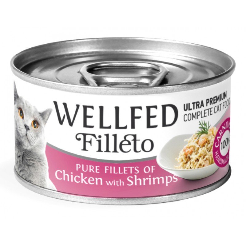 Wellfed Cat Filleto Pure Chicken and Shrimps 70gr (12τμχ) ΥΓΡΗ ΤΡΟΦΗ -  ΚΟΝΣΕΡΒΕΣ ΓΑΤΑΣ