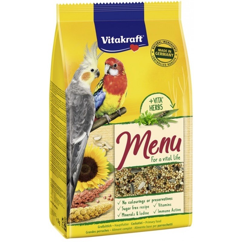 Vitakraft Menu τροφή premium για μεσαίους παπαγάλους με μέλι 1kg Vitakraft Menu τροφή premium για μεσαίους παπαγάλους με μέλι 1kg