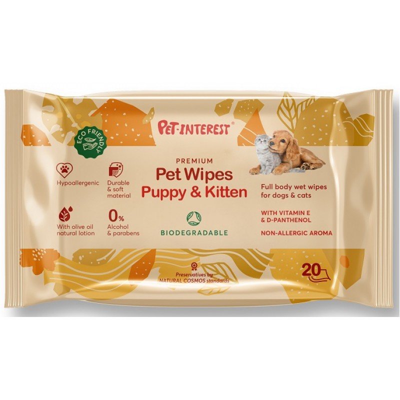 Βιοδιασπώμενα Μαντηλάκια Καθαρισμού Pet Interest Puppy & Kitten 20τμχ ΣΚΥΛΟΙ Βιοδιασπώμενα Μαντηλάκια Καθαρισμού Pet Interest Puppy & Kitten 20τμχ ΣΚΥΛΟΙ