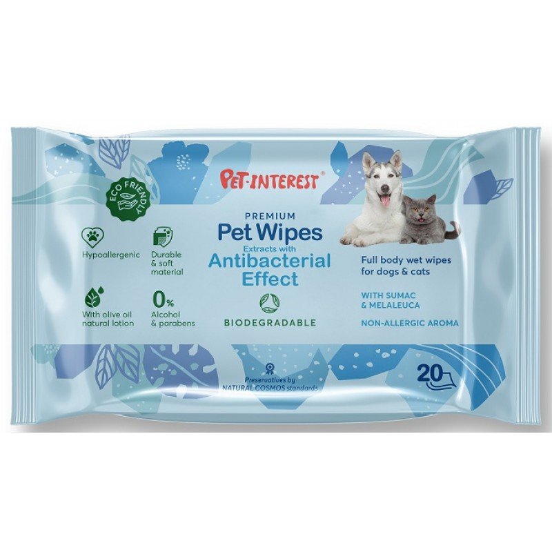 Βιοδιασπώμενα Μαντηλάκια Καθαρισμού Pet Interest Antibacterial Effect 20τμχ ΣΚΥΛΟΙ Βιοδιασπώμενα Μαντηλάκια Καθαρισμού Pet Interest Antibacterial Effect 20τμχ ΣΚΥΛΟΙ