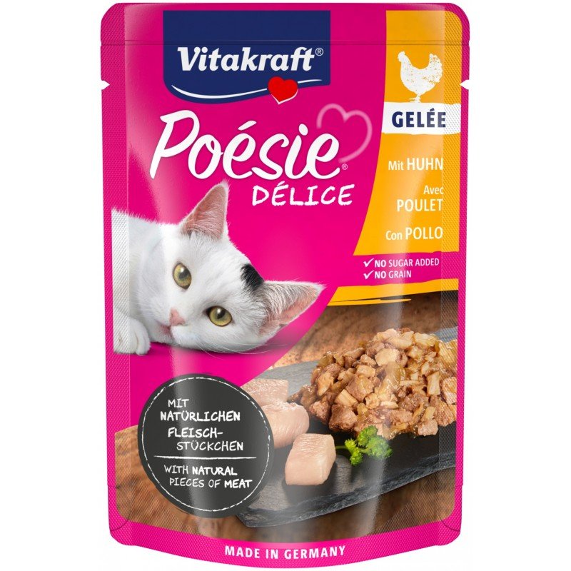 Υγρή τροφή Γάτας Vitakraft Poesie Delice Gelée σε Φακελάκι 85gr με Φιλέτο Κοτόπουλο  ΓΑΤΕΣ