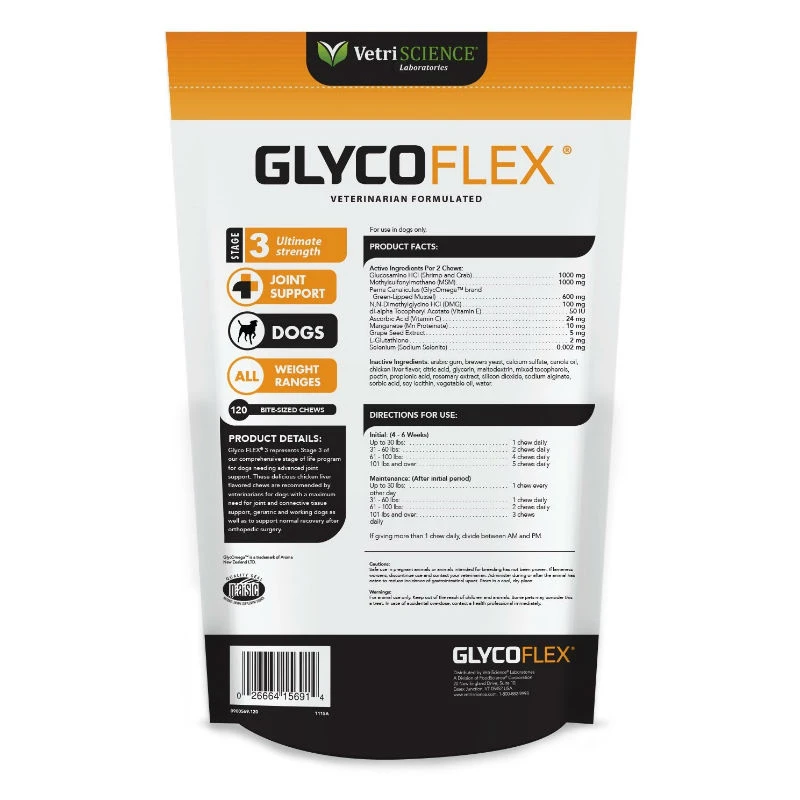 GLYCOFLEX STAGE 3 120 BITE-SIZED CHEWS ΣΥΜΠΛΗΡΩΜΑΤΑ ΔΙΑΤΡΟΦΗΣ & ΒΙΤΑΜΙΝΕΣ ΣΚΥΛΟΥ