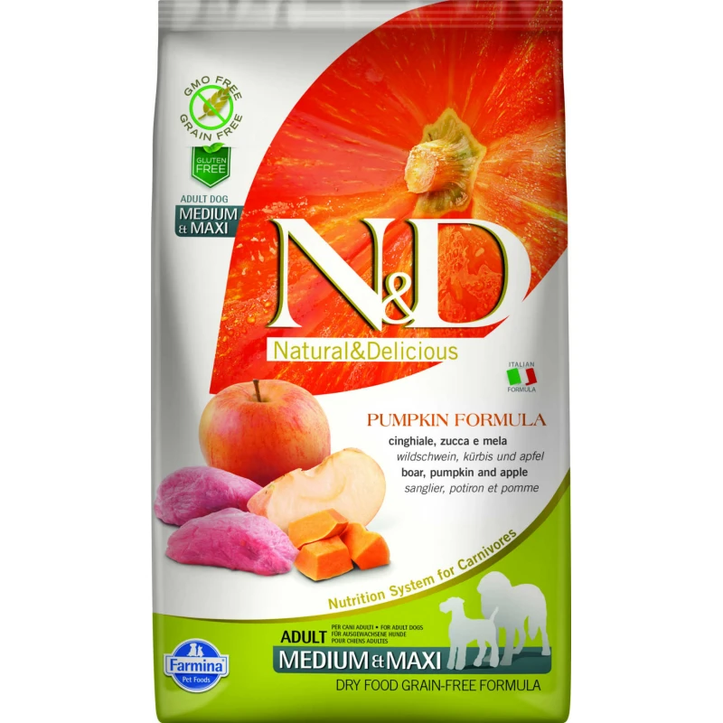 N & D GRAIN FREE PUMPKIN BOAR AND APPLE ADULT MEDIUM & MAXI 2,5KG ΞΗΡΑ ΤΡΟΦΗ ΣΚΥΛΟΥ