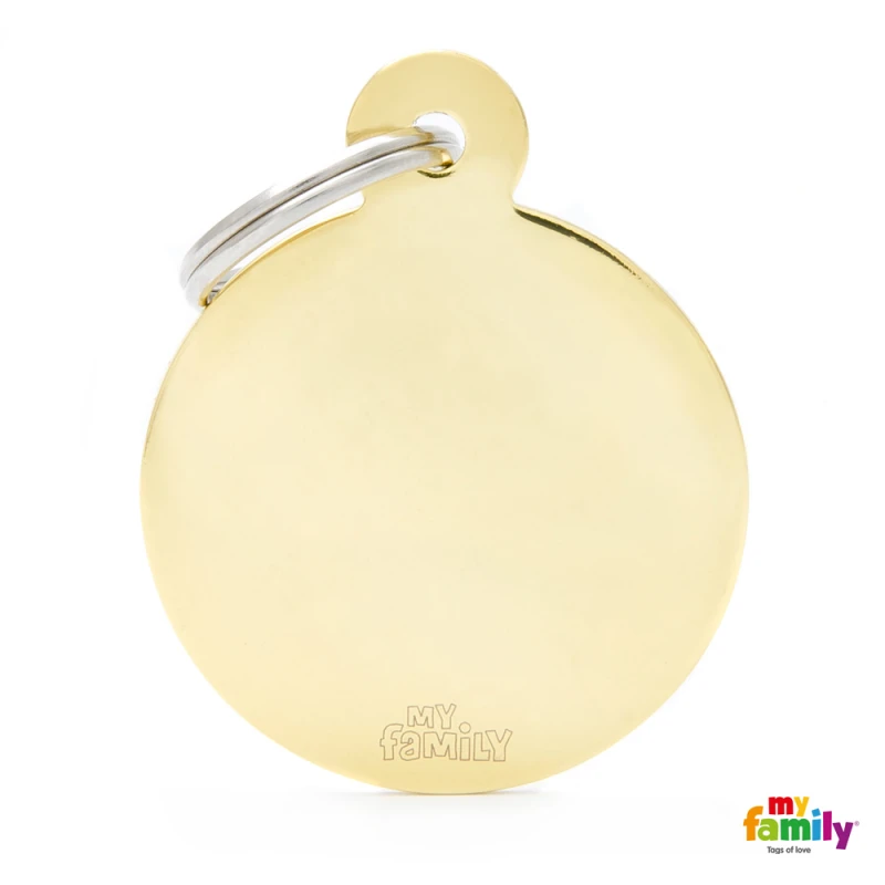 MY FAMILY BASIC GOLDEN PLATED BRASS ROUND LARGE TAG 4X3CM ΤΑΥΤΟΤΗΤΕΣ