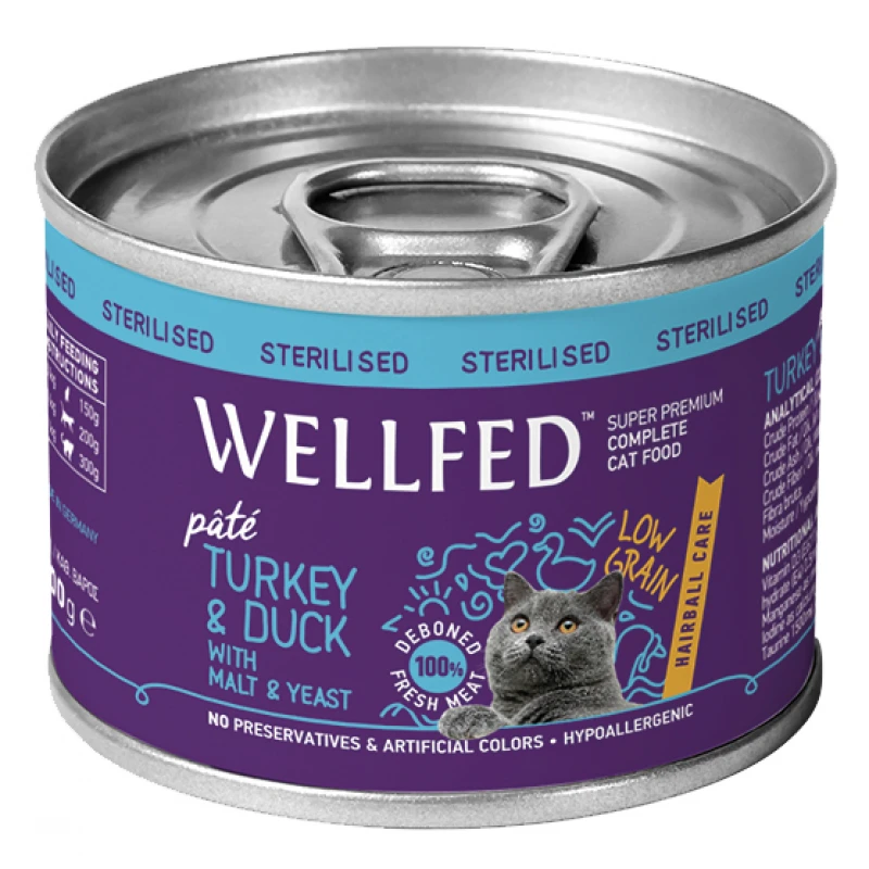 WELLFED CAT ΓΙΑ ΣΤΕΙΡΩΜΕΝΕΣ ΓΑΛΟΠΟΥΛΑ ΚΑΙ ΠΑΠΙΑ HAIRBALL CARE 200gr  12ΤΜΧ ΥΓΡΗ ΤΡΟΦΗ -  ΚΟΝΣΕΡΒΕΣ ΓΑΤΑΣ