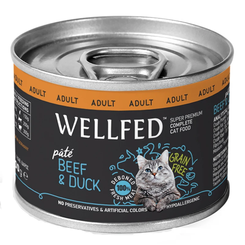 WELLFED ADULT ΒΟΔΙΝΟ, ΠΑΠΙΑ ΚΑΙ ΤΑΥΡΙΝΗ 200gr 12τμχ ΥΓΡΗ ΤΡΟΦΗ -  ΚΟΝΣΕΡΒΕΣ ΓΑΤΑΣ