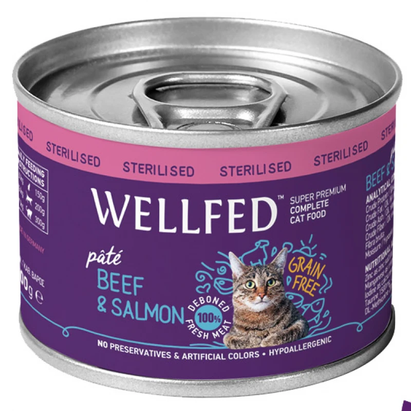 WELLFED CAT ΓΙΑ ΣΤΕΙΡΩΜΕΝΕΣ ΜΕ ΒΟΔΙΝΟ ΚΑΙ ΣΟΛΩΜΟ  12ΤΜΧ ΥΓΡΗ ΤΡΟΦΗ -  ΚΟΝΣΕΡΒΕΣ ΓΑΤΑΣ