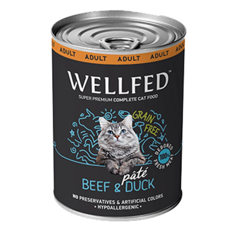 WELLFED ADULT ΒΟΔΙΝΟ, ΠΑΠΙΑ ΚΑΙ ΤΑΥΡΙΝΗ 400gr 6ΤΜΧ ΥΓΡΗ ΤΡΟΦΗ -  ΚΟΝΣΕΡΒΕΣ ΓΑΤΑΣ