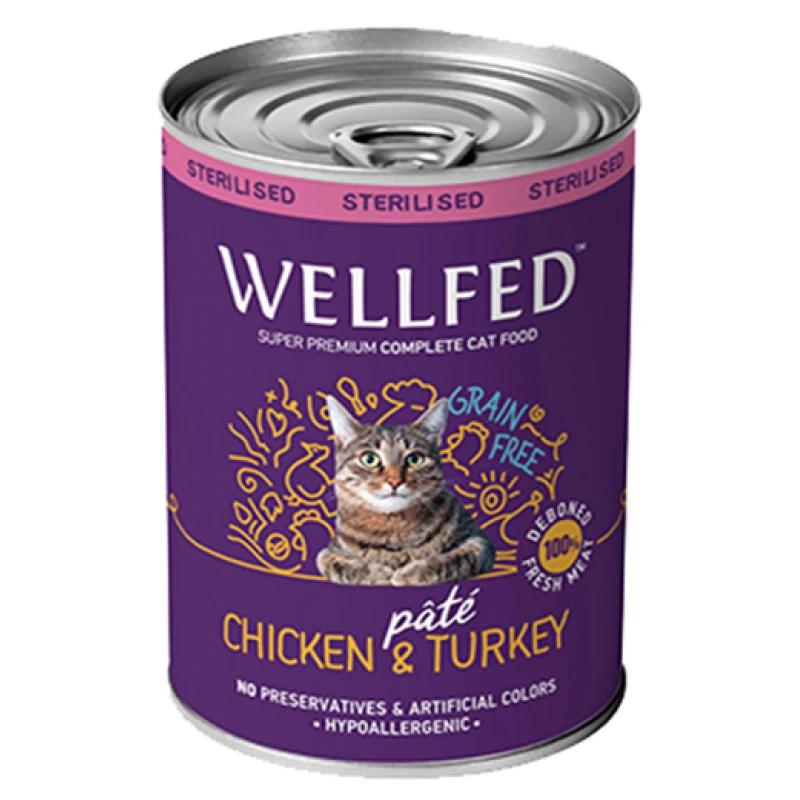 WELLFED ΓΙΑ ΣΤΕΙΡΩΜΕΝΕΣ ΚΟΤΟΠΟΥΛΟ ΚΑΙ ΓΑΛOΠΟΥΛΑ 400gr ΥΓΡΗ ΤΡΟΦΗ -  ΚΟΝΣΕΡΒΕΣ ΓΑΤΑΣ