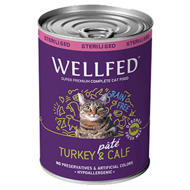 WELLFED CAT ΓΙΑ ΣΤΕΙΡΩΜΕΝΕΣ ΓΑΛΟΠΟΥΛΑ ΚΑΙ ΜΟΣΧΑΡΑΚΙ 400gr 6ΤΜΧ ΥΓΡΗ ΤΡΟΦΗ -  ΚΟΝΣΕΡΒΕΣ ΓΑΤΑΣ