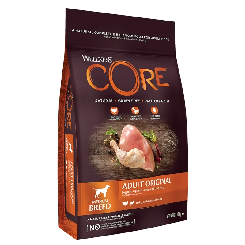 Wellness Core Adult Original Turkey & Chicken 10kg + 2kg Δώρο Σκύλοι