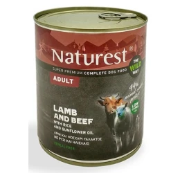 Υγρή Τροφή Σκύλου Naturest Adult Μοσχάρι Γάλακτος και Αρνί με Ρύζι 800gr