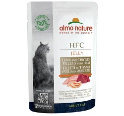 Almo Nature HFC Pouch Jelly με Tόνο, Kοτόπουλο & Zαμπόν 55gr