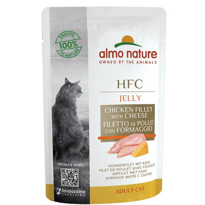 Almo Nature HFC Cuisine Jelly Pouch 55gr με Φιλέτο Κοτόπουλο και τυρί ΓΑΤΕΣ