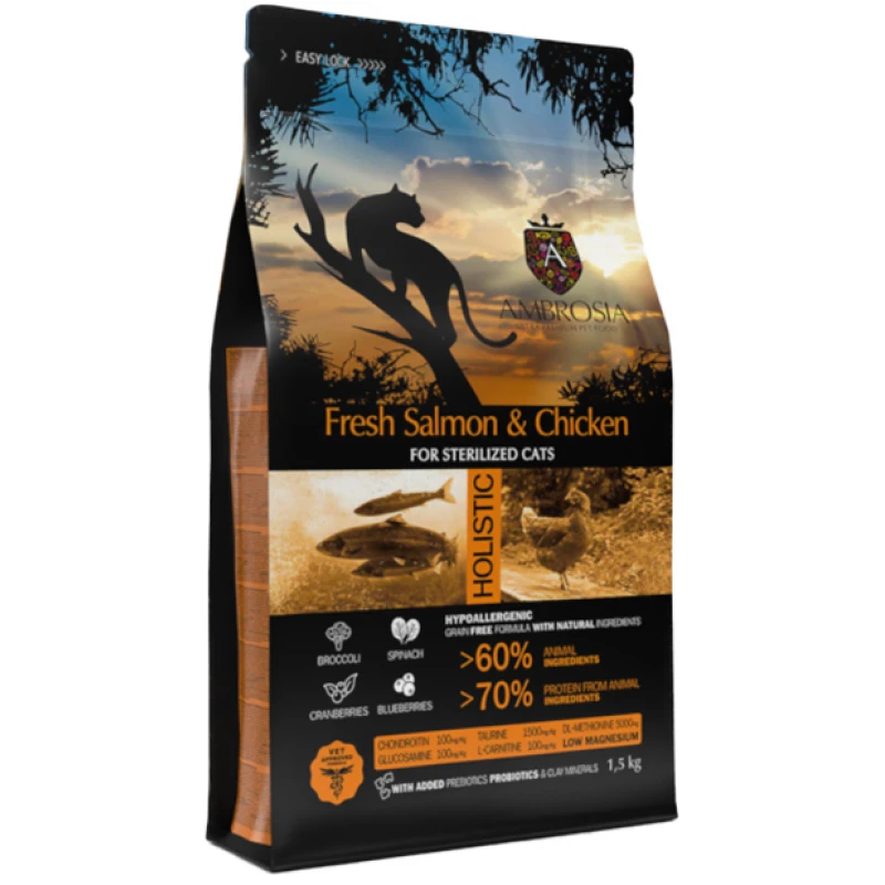 Ambrosia Grain Free Cat Adult Sterilised Fresh Salmon & Chicken 1,5kg ΓΑΤΕΣ