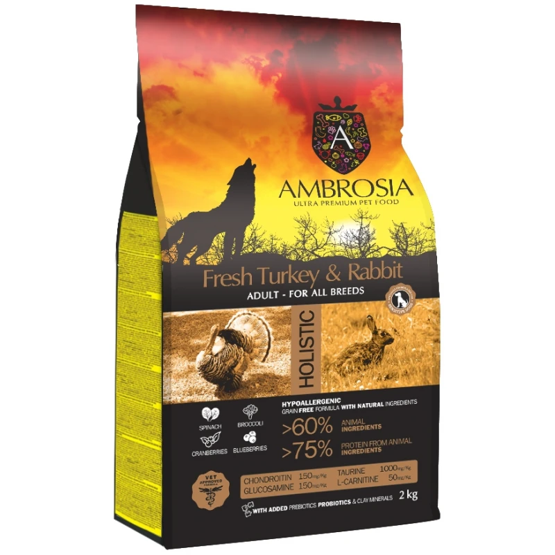 Ambrosia Grain Free Dog Adult Sensitive All Breeds Fresh Turkey & Rabbit 12kg ΣΚΥΛΟΙ