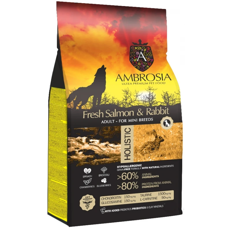 Ambrosia Grain-Free Dog Adult Mini Sensitive Fresh Salmon & Rabbit 1,5kg ΣΚΥΛΟΙ