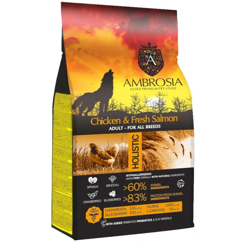 Ambrosia Grain-Free Dog Adult Chicken & Fresh Salmon 12kg ΣΚΥΛΟΙ