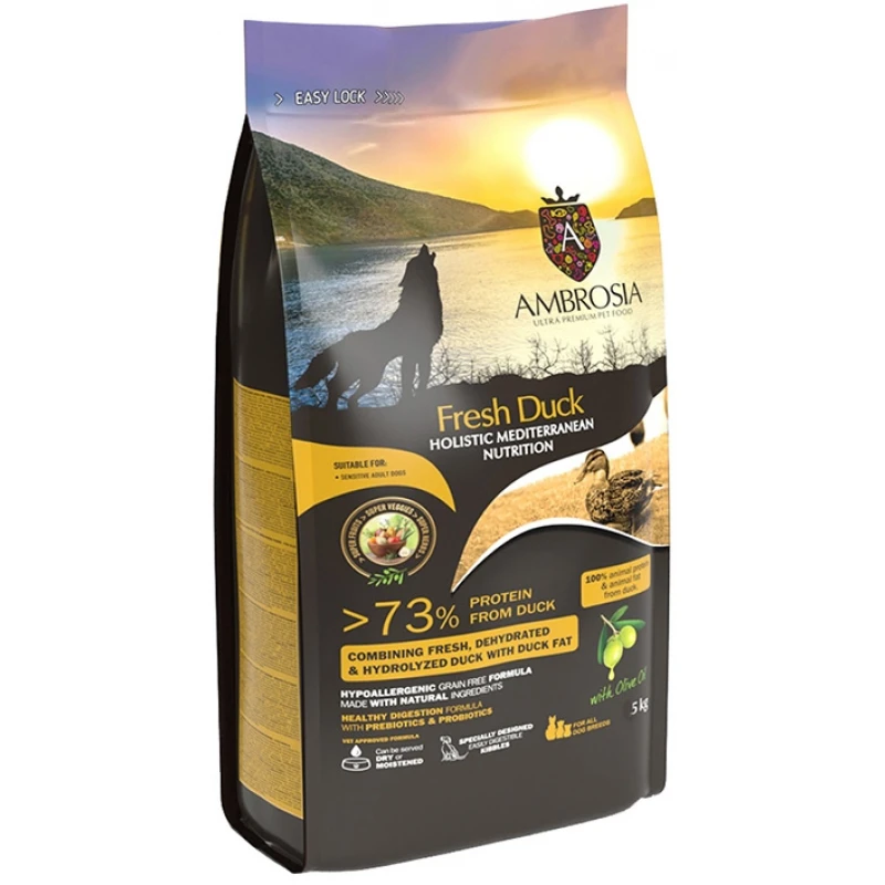Ambrosia Mediterranean Grain Free Dog Adult Sensitive Fresh Duck 5kg  + Δώρο Λάδι Σολομού 300ml  ΣΚΥΛΟΙ