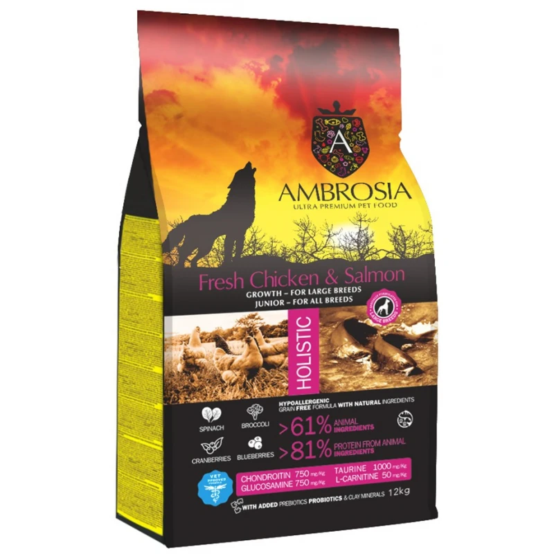 Ambrosia Grain Free Dog Growth Large Breed Chicken & Salmon 12kg ΣΚΥΛΟΙ