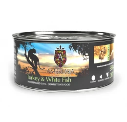 Υγρή Τροφή Γάτας Ambrosia Grain Free Sterilised Light Cat Γαλοπούλα Και Λευκά Ψάρια 150gr Υγρή Τροφή Γάτας Ambrosia Grain Free Sterilised Light Cat Γαλοπούλα Και Λευκά Ψάρια 150gr