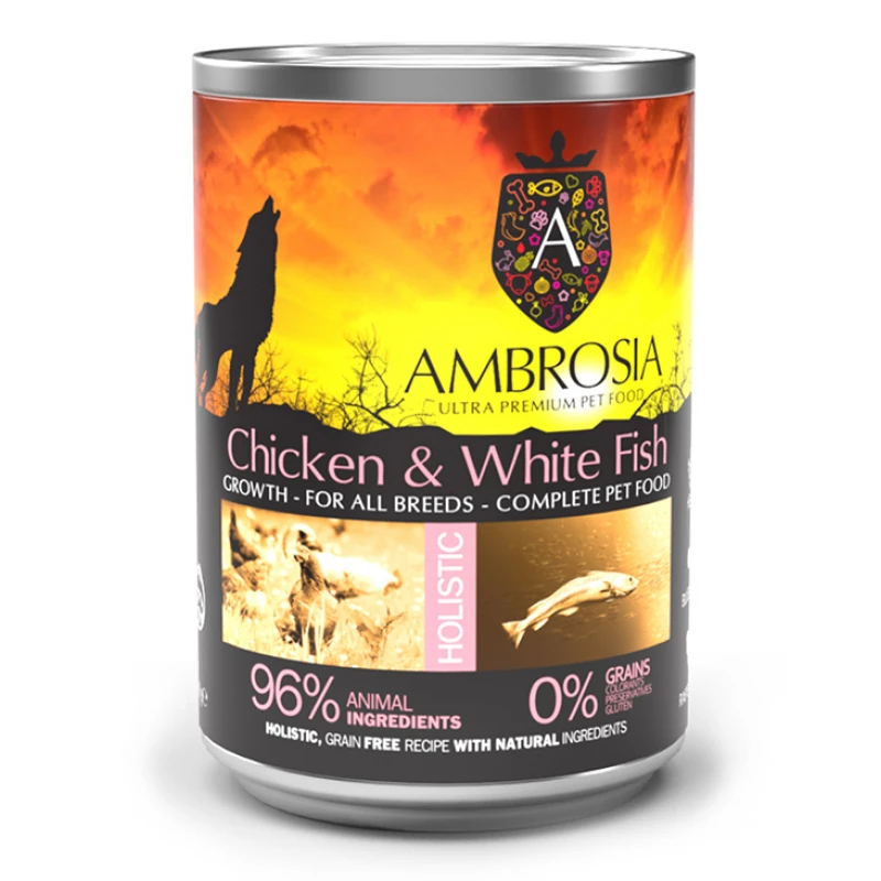 Υγρή Τροφή Σκύλου Ambrosia Grain Free Puppy Κοτόπουλο Και Λευκά Ψάρια 400gr ΣΚΥΛΟΙ