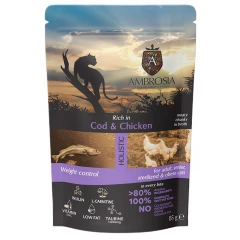 Υγρή Τροφή Γάτας Ambrosia Adult & Sterilized Cod & Chicken Weight Control 85gr