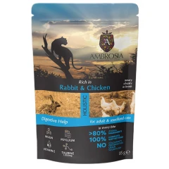 Υγρή Τροφή Γάτας Ambrosia Adult & Sterilized Rabbit & Chicken Digestive Help 85gr