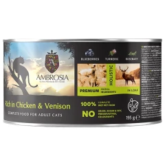 Υγρή Τροφή Γάτας Ambrosia Grain Free Adult Chicken, Venison & Blueberries 195gr