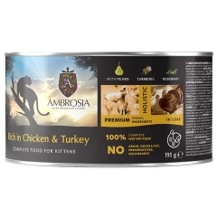 Υγρή Τροφή Γάτας Ambrosia Grain Free Kitten Chicken, Turkey & Pears 195gr