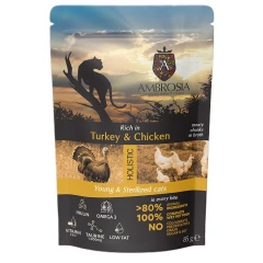 Υγρή Τροφή Γάτας Ambrosia Young & Sterilized Turkey & Chicken 85gr