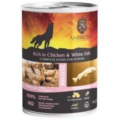 Υγρή Τροφή Σκύλου Ambrosia Grain Free Puppy Chicken, White Fish & Butternut Squash 395gr 