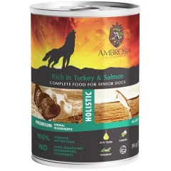 Υγρή Τροφή Σκύλου Ambrosia Grain Free Senior Turkey, Salmon & Pears 395gr
