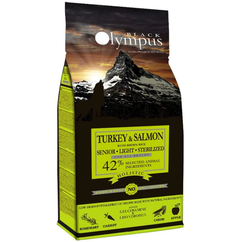 Black Olympus Senior Light And Sterilized Chicken Turkey Salmon And Brown Rice 2kg  ΣΚΥΛΟΙ