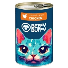 Υγρή Τροφή Γάτας Beefy Buffy Adult Κομματάκια σε Σάλτσα με Κοτόπουλο 415gr