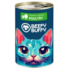 Υγρή Τροφή Γάτας Beefy Buffy Adult Κομματάκια σε Σάλτσα με Πουλερικά 415gr