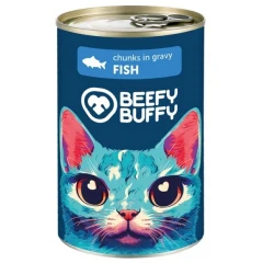 Υγρή Τροφή Γάτας Beefy Buffy Adult Κομματάκια σε Σάλτσα με Ψάρι 415gr