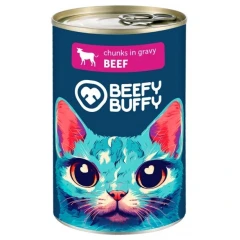 Υγρή Τροφή Γάτας Beefy Buffy Adult Κομματάκια σε Σάλτσα με Βοδινό 415gr