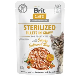 Brit Care Sterilized Cat Salmon & Tuna Fillets in Gravy 85gr Brit Care Sterilized Cat Salmon & Tuna Fillets in Gravy 85gr
