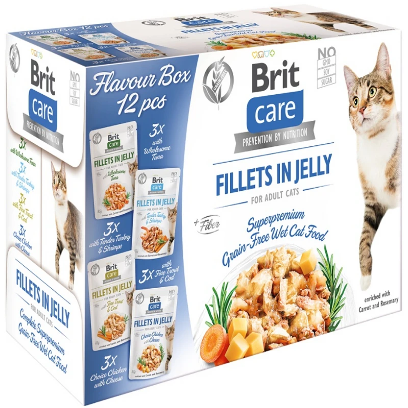 Υγρή Τροφή Γάτας Brit Care Fillets in Jelly Flavor Box Πολυσυσκευασία 12x85gr Γάτες