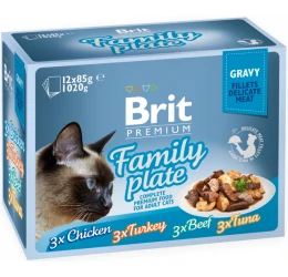 Υγρή Τροφή Γάτας Brit Premium Fillets in Gravy Family Plate Πολυσυσκευασία 12x85gr
