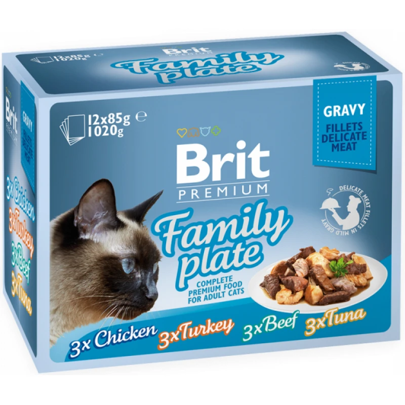 Υγρή Τροφή Γάτας Brit Premium Fillets in Gravy Family Plate Πολυσυσκευασία 12x85gr Γάτες