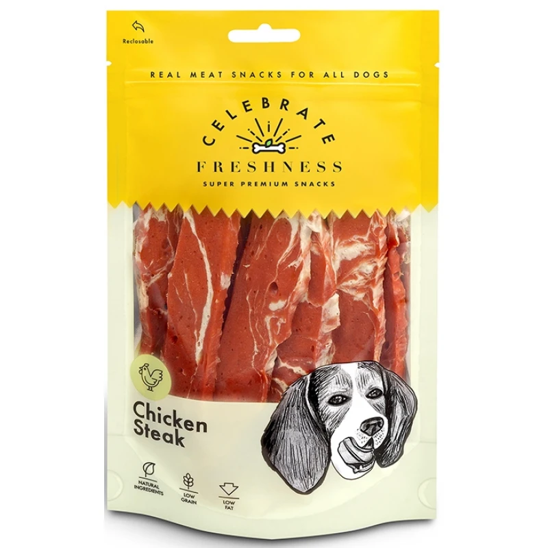 Λιχουδιές Celebrate Freshness Steak 100gr με κοτόπουλo ΣΚΥΛΟΙ Λιχουδιές Celebrate Freshness Steak 100gr με κοτόπουλo ΣΚΥΛΟΙ