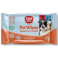 Μαντηλάκια Καθαρισμού TAf Pet Sensitive & Shine Soft White 40τμχ Μαντηλάκια Καθαρισμού TAf Pet Sensitive & Shine Soft White 40τμχ