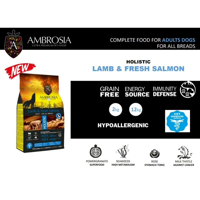 Ambrosia Grain Free Dog Adult Lamb & Fresh Salmon 2kg ΞΗΡΑ ΤΡΟΦΗ ΣΚΥΛΟΥ
