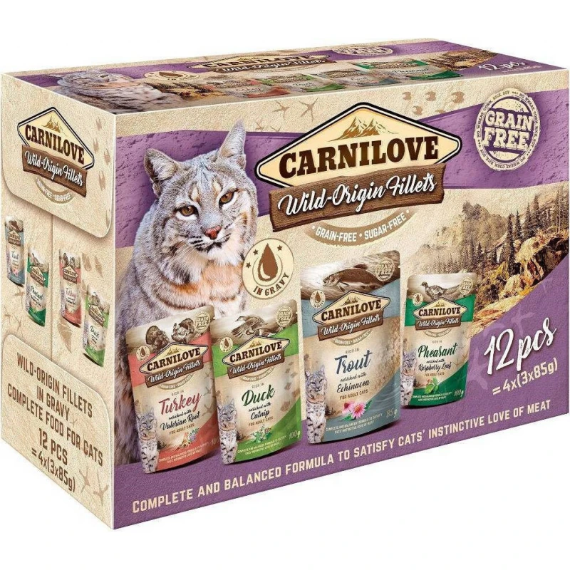 Υγρή Τροφή Γάτας Carnilove Wild Origin Fillets Multipack 12x85gr Γάτες