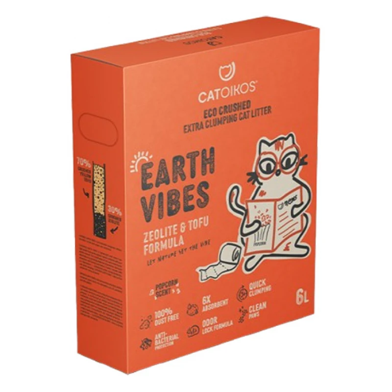 Αμμος Γάτας Catoikos Earth Vibes Tofu & Zeolite Popcorn Scent 6lt Γάτες